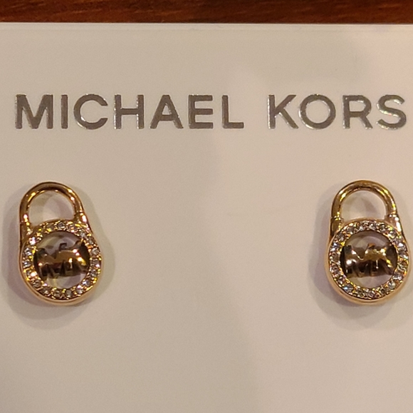 Michael Kors Logo Locket Gold Stud Earrings - Picture 5 of 7